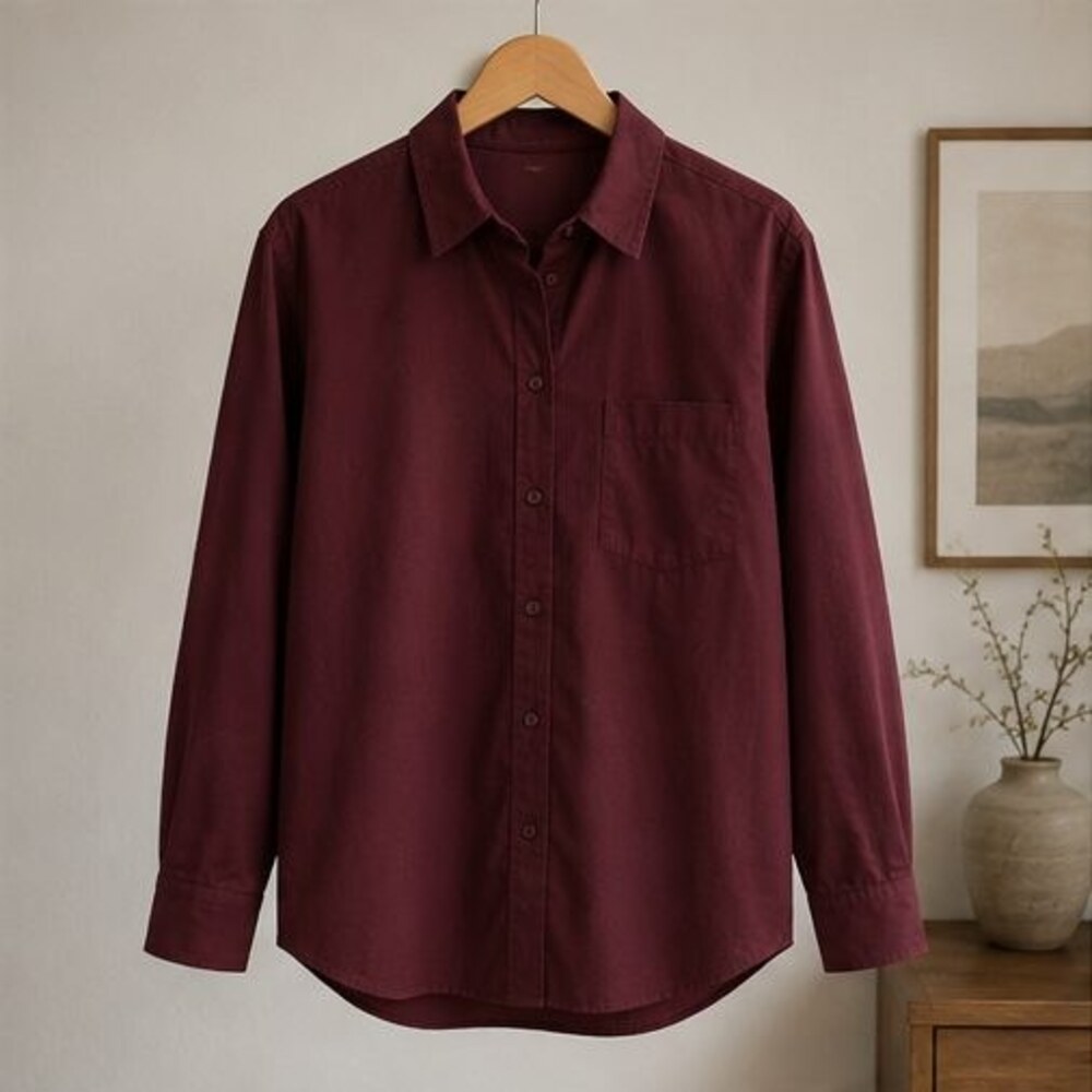 Wine Poplin Button Down Shirt
